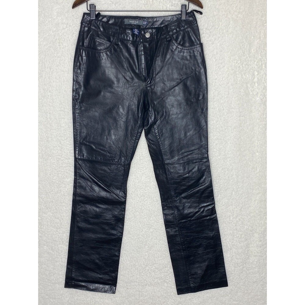 GAP 100% Genuine Leather Pants Women's Size 8 Bootcut Straight Black Vintage Y2K